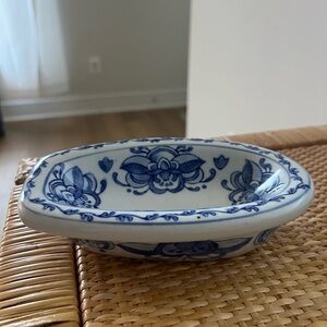 Blue and White Floral Ceramic Trinket Dish